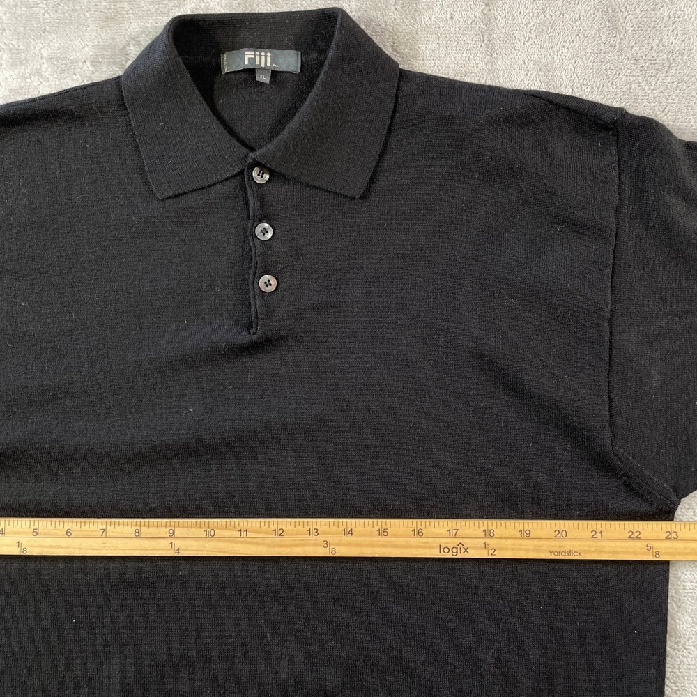 Fiji Sweater Polo Mens XL Black Long Sleeve Italy Knit Collared Office Preppy - Picture 4 of 9